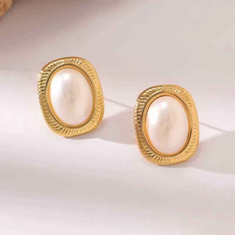 Vintage Baroque Oval Pearl Stud Earrings